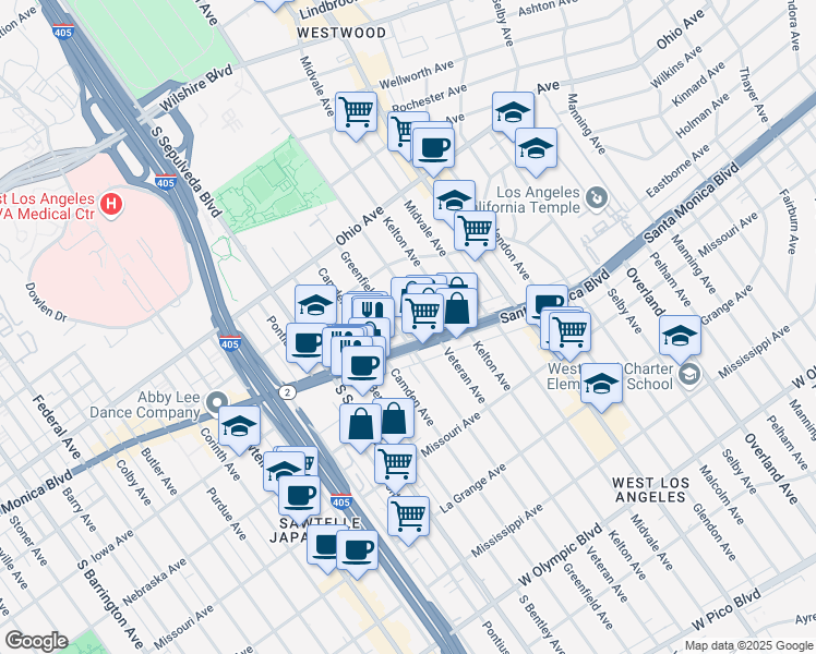 map of restaurants, bars, coffee shops, grocery stores, and more near 5612 California 2 in Los Angeles