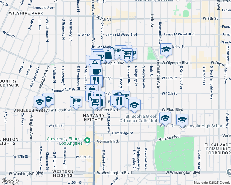 map of restaurants, bars, coffee shops, grocery stores, and more near 2989 West 12th Street in Los Angeles