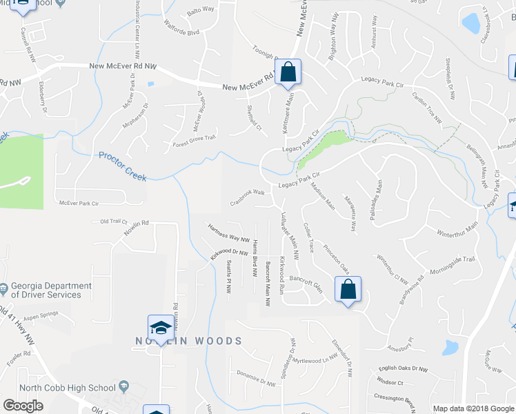 map of restaurants, bars, coffee shops, grocery stores, and more near 3038 Langley Close Northwest in Kennesaw