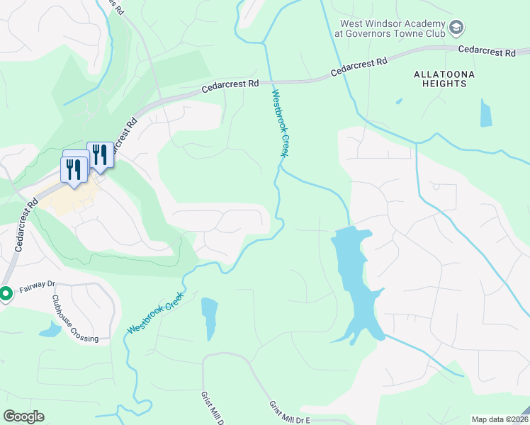 map of restaurants, bars, coffee shops, grocery stores, and more near 821 Golf Crest Drive in Acworth