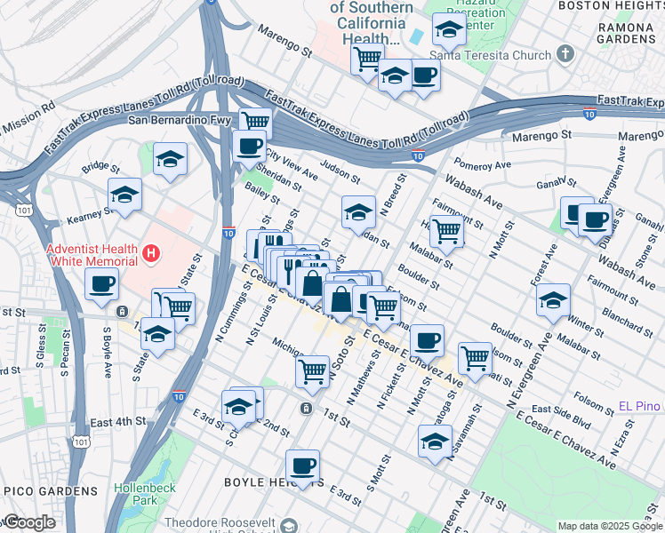 map of restaurants, bars, coffee shops, grocery stores, and more near 359 Cornwell Street in Los Angeles