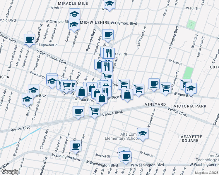 map of restaurants, bars, coffee shops, grocery stores, and more near in Los Angeles