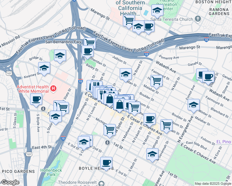 map of restaurants, bars, coffee shops, grocery stores, and more near 359 Cornwell Street in Los Angeles