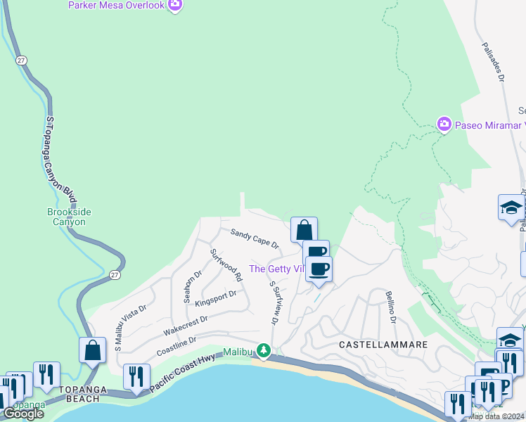 map of restaurants, bars, coffee shops, grocery stores, and more near 18041 Blue Sail Drive in Los Angeles