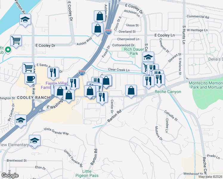 map of restaurants, bars, coffee shops, grocery stores, and more near 1800 East Old Ranch Road in Colton