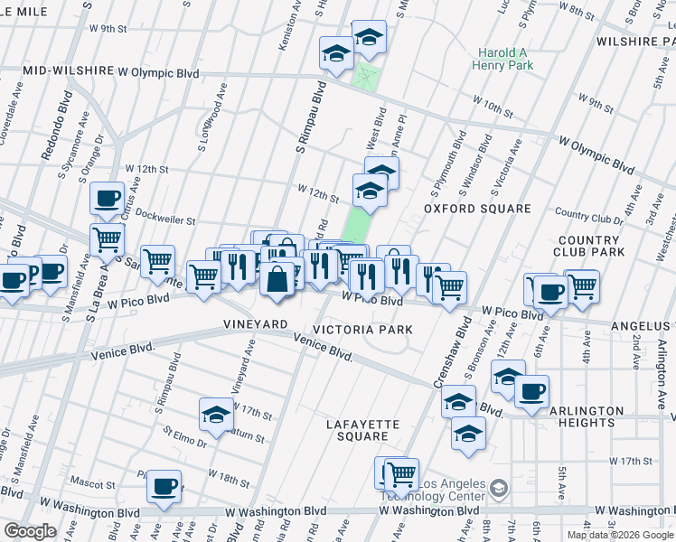 map of restaurants, bars, coffee shops, grocery stores, and more near 1259 West Boulevard in Los Angeles