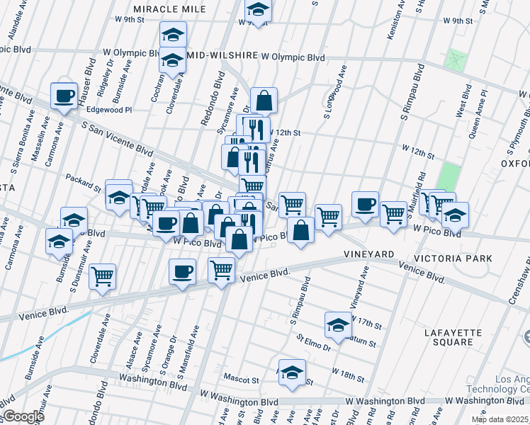 map of restaurants, bars, coffee shops, grocery stores, and more near in Los Angeles