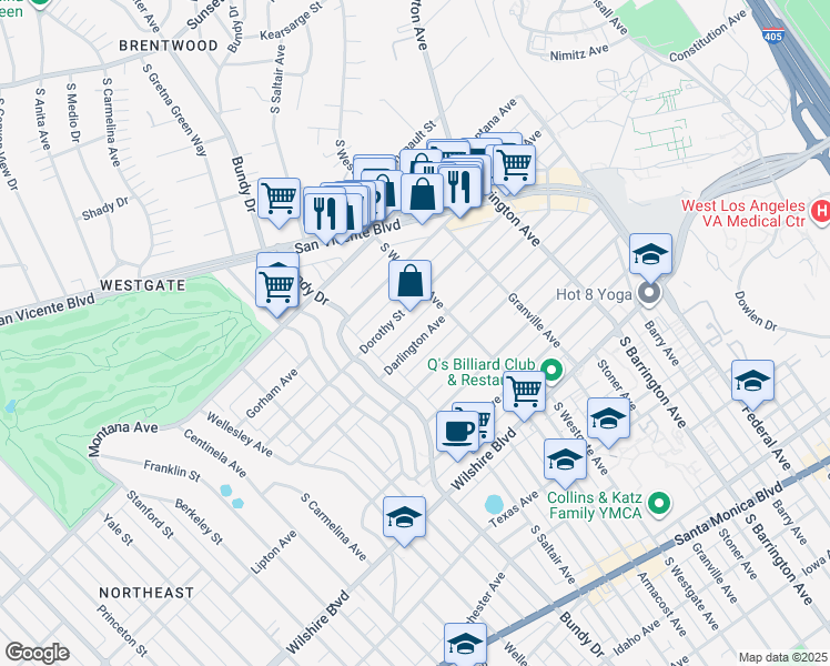 map of restaurants, bars, coffee shops, grocery stores, and more near 11920 Dorothy Street in Los Angeles