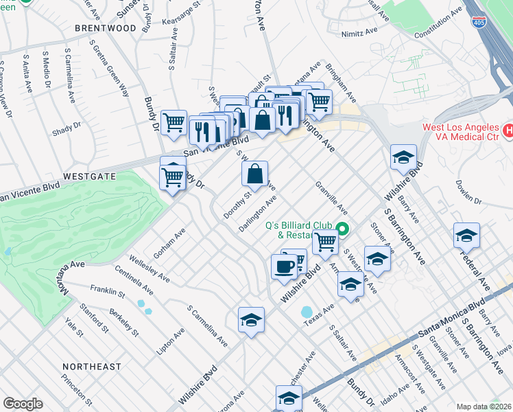map of restaurants, bars, coffee shops, grocery stores, and more near 11920 Dorothy Street in Los Angeles