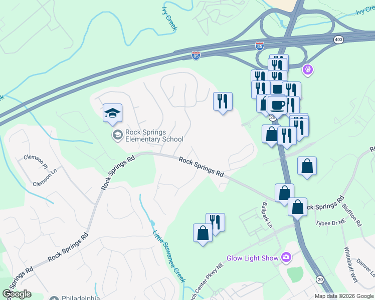 map of restaurants, bars, coffee shops, grocery stores, and more near 2970 Montague Place Drive in Lawrenceville