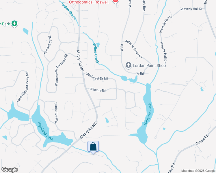 map of restaurants, bars, coffee shops, grocery stores, and more near 4163 Glen Court in Roswell