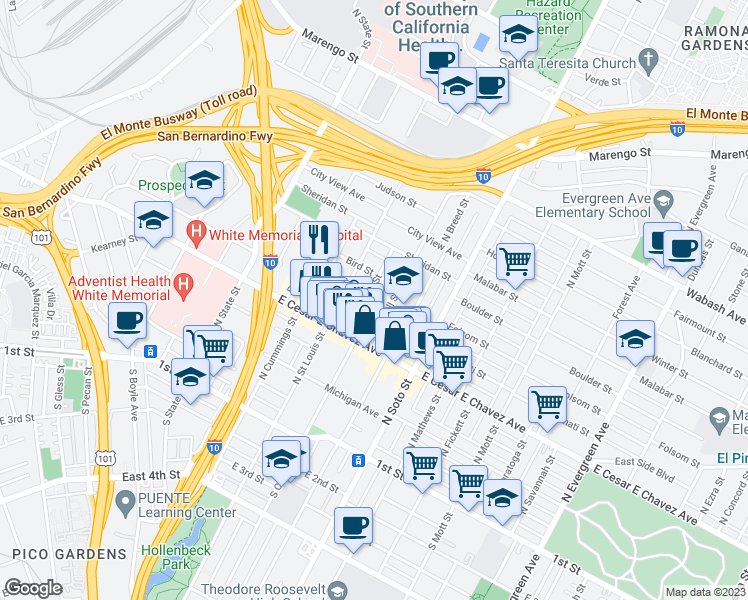 map of restaurants, bars, coffee shops, grocery stores, and more near 352 North Chicago Street in Los Angeles