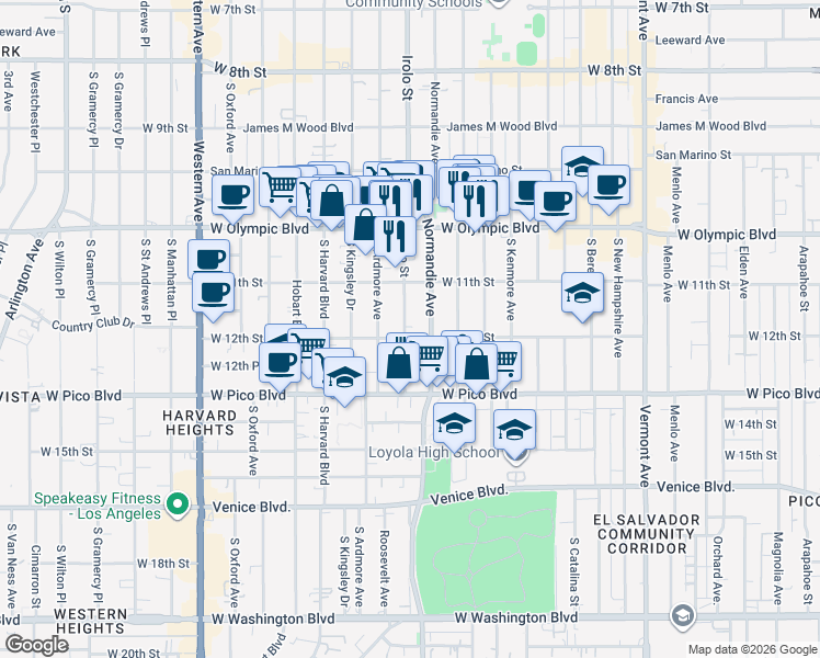 map of restaurants, bars, coffee shops, grocery stores, and more near 1152 Irolo Street in Los Angeles