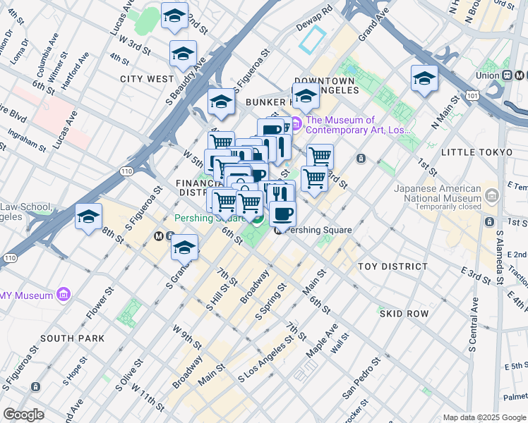 map of restaurants, bars, coffee shops, grocery stores, and more near in Los Angeles