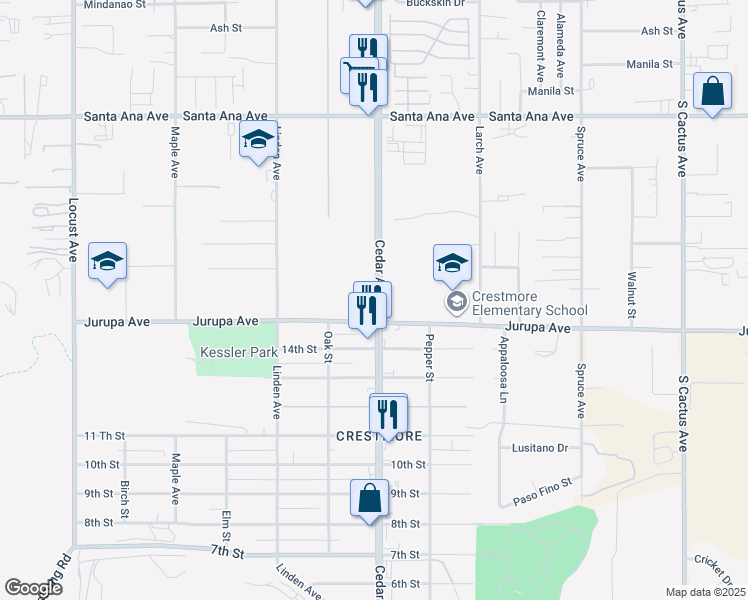 map of restaurants, bars, coffee shops, grocery stores, and more near 11260 Cedar Avenue in Bloomington