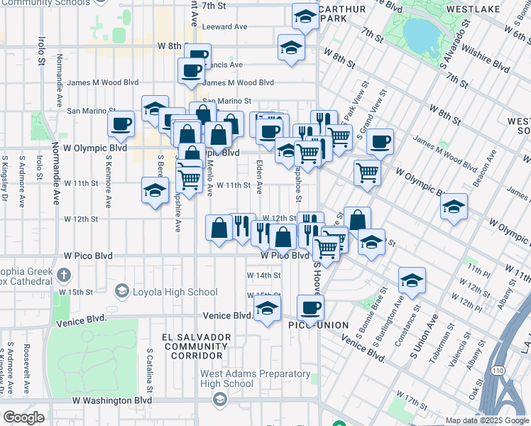map of restaurants, bars, coffee shops, grocery stores, and more near 1125 Magnolia Avenue in Los Angeles