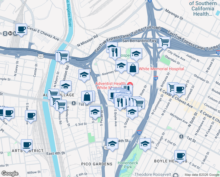 map of restaurants, bars, coffee shops, grocery stores, and more near 1515 Michigan Avenue in Los Angeles