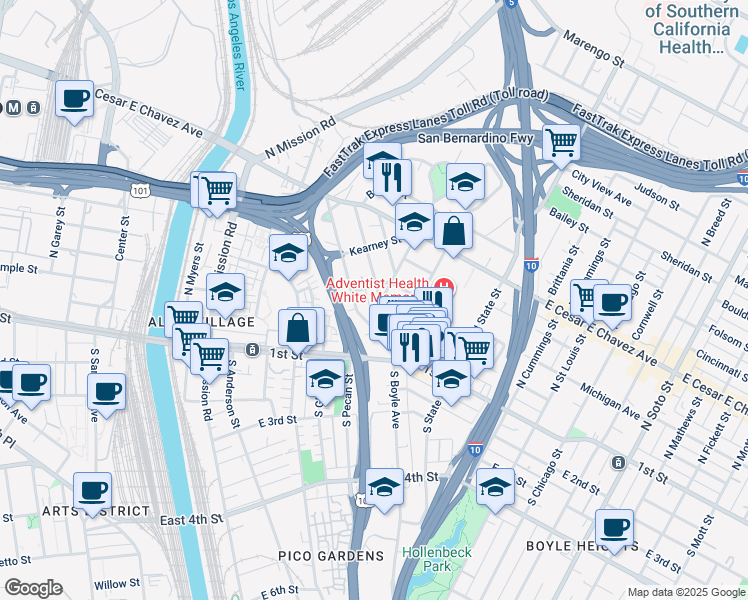map of restaurants, bars, coffee shops, grocery stores, and more near 1515 Michigan Avenue in Los Angeles