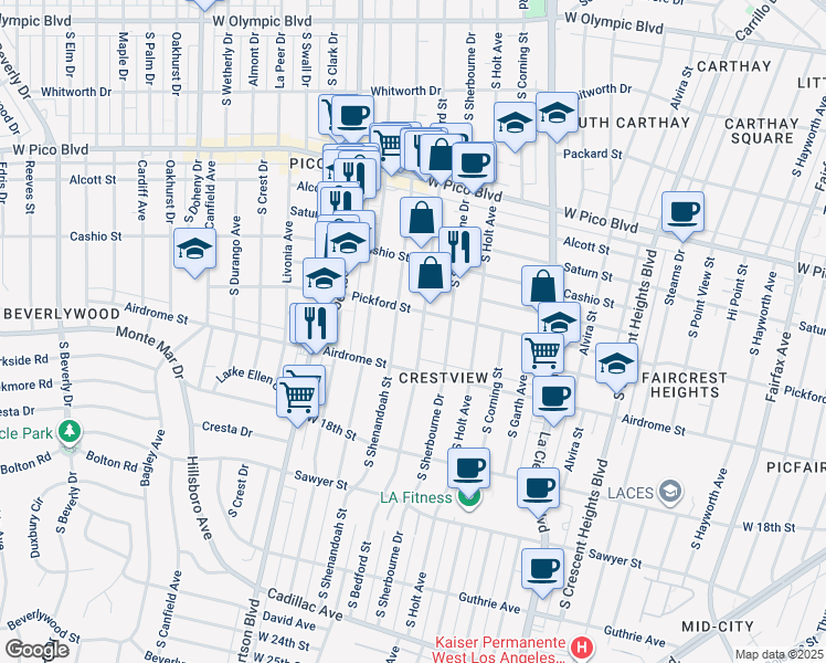 map of restaurants, bars, coffee shops, grocery stores, and more near in Los Angeles