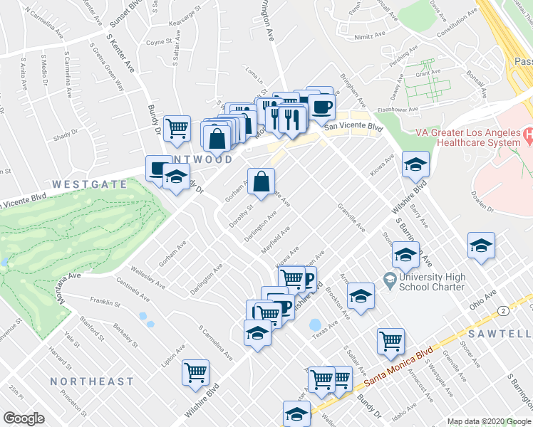 map of restaurants, bars, coffee shops, grocery stores, and more near 11920 Dorothy Street in Los Angeles