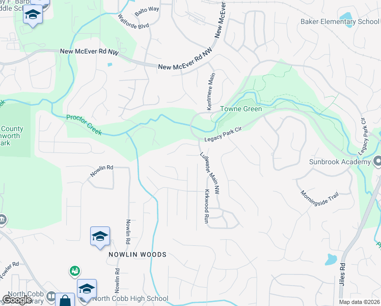 map of restaurants, bars, coffee shops, grocery stores, and more near 3036 Langley Close Northwest in Kennesaw