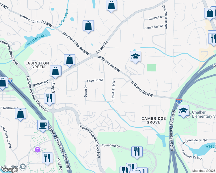 map of restaurants, bars, coffee shops, grocery stores, and more near 3983 Cripple Creek Drive in Kennesaw