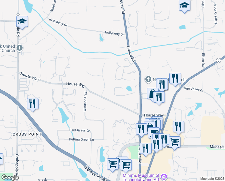 map of restaurants, bars, coffee shops, grocery stores, and more near 3065 Darien Park Drive in Roswell