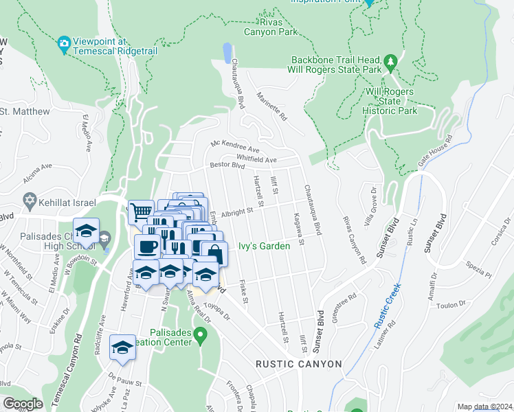 map of restaurants, bars, coffee shops, grocery stores, and more near 1101 Hartzell Street in Los Angeles