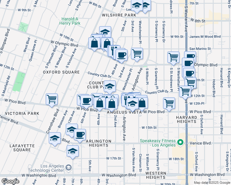 map of restaurants, bars, coffee shops, grocery stores, and more near 3rd Avenue in Los Angeles
