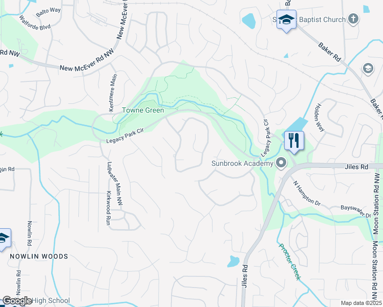 map of restaurants, bars, coffee shops, grocery stores, and more near 3899 Butterstream Way in Kennesaw