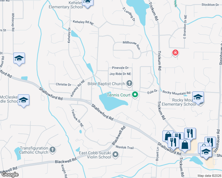 map of restaurants, bars, coffee shops, grocery stores, and more near 2009 Eula Drive in Marietta