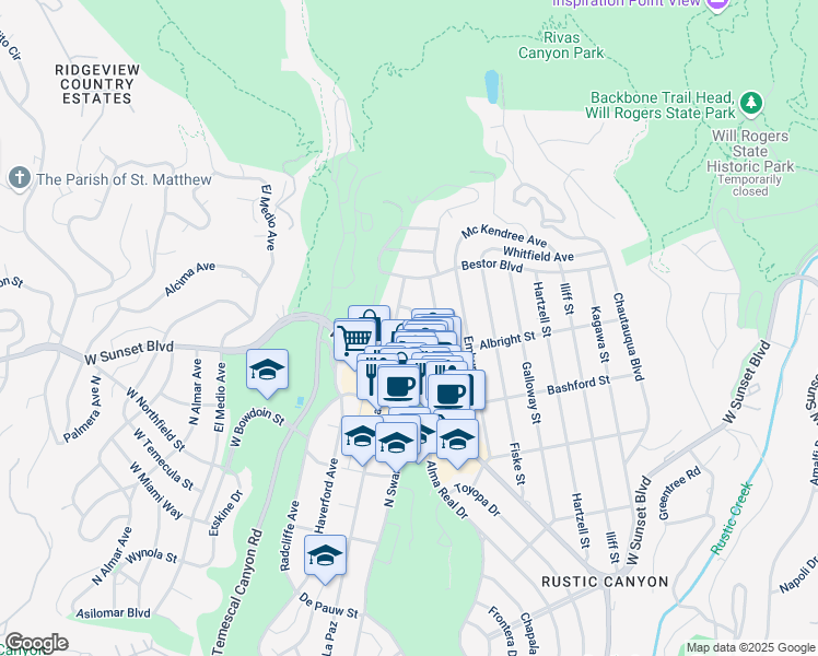 map of restaurants, bars, coffee shops, grocery stores, and more near 1127 Charm Acres Place in Los Angeles