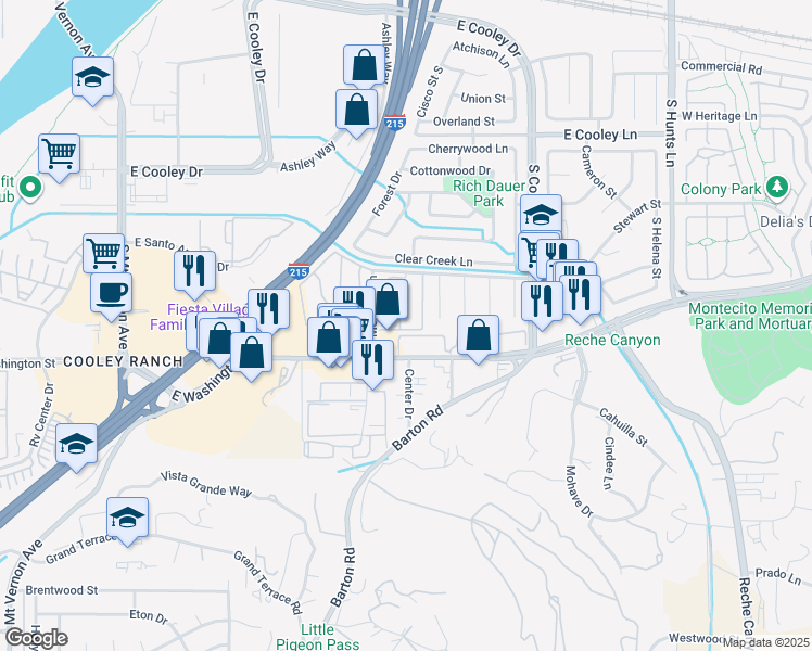map of restaurants, bars, coffee shops, grocery stores, and more near 1150 South Meadow Lane in Colton