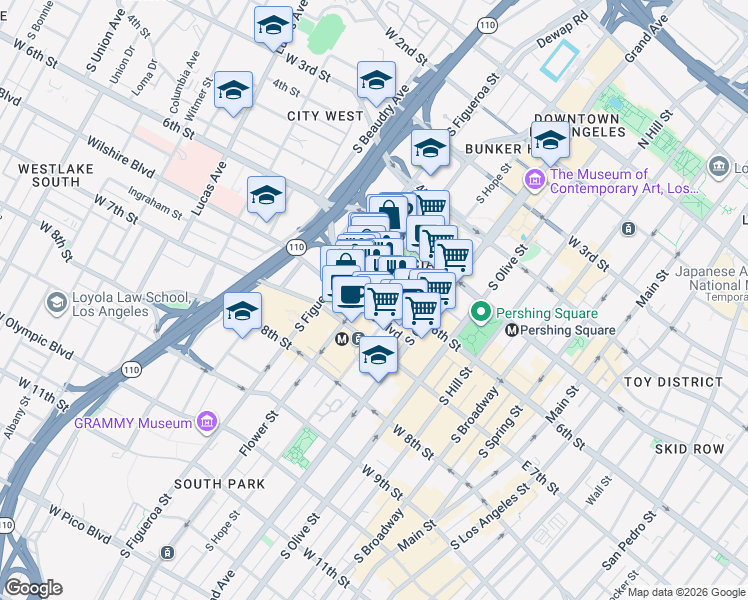 map of restaurants, bars, coffee shops, grocery stores, and more near  in Los Angeles