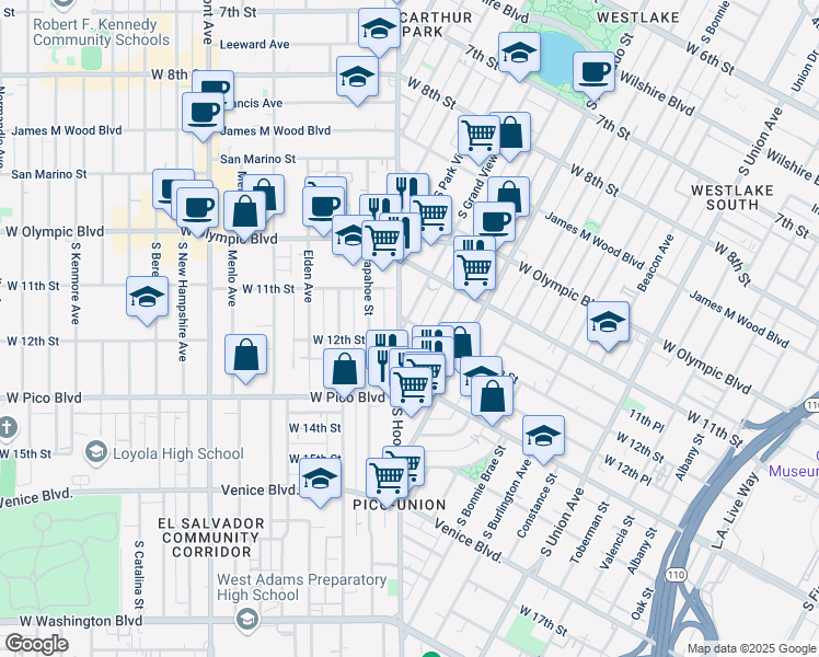 map of restaurants, bars, coffee shops, grocery stores, and more near in Los Angeles