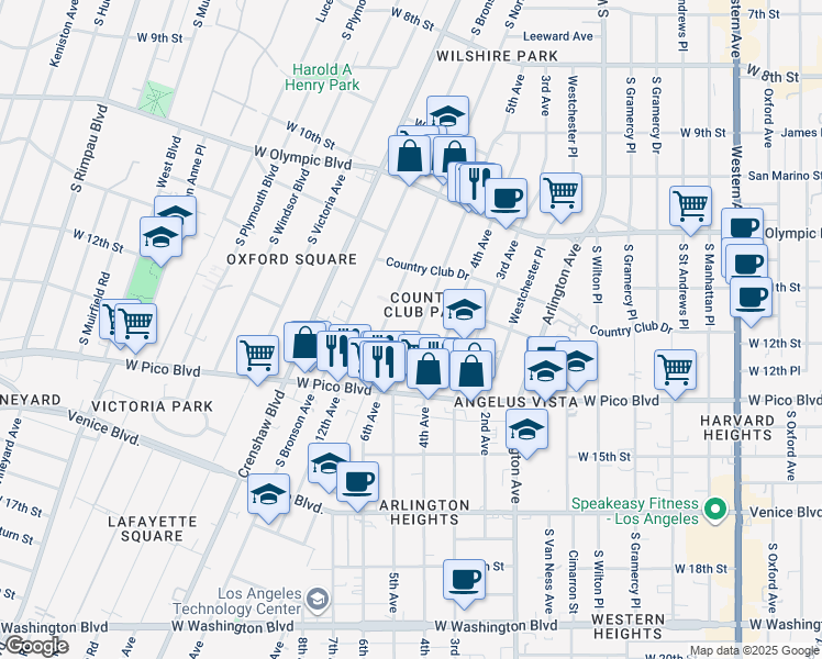 map of restaurants, bars, coffee shops, grocery stores, and more near 1159 5th Avenue in Los Angeles