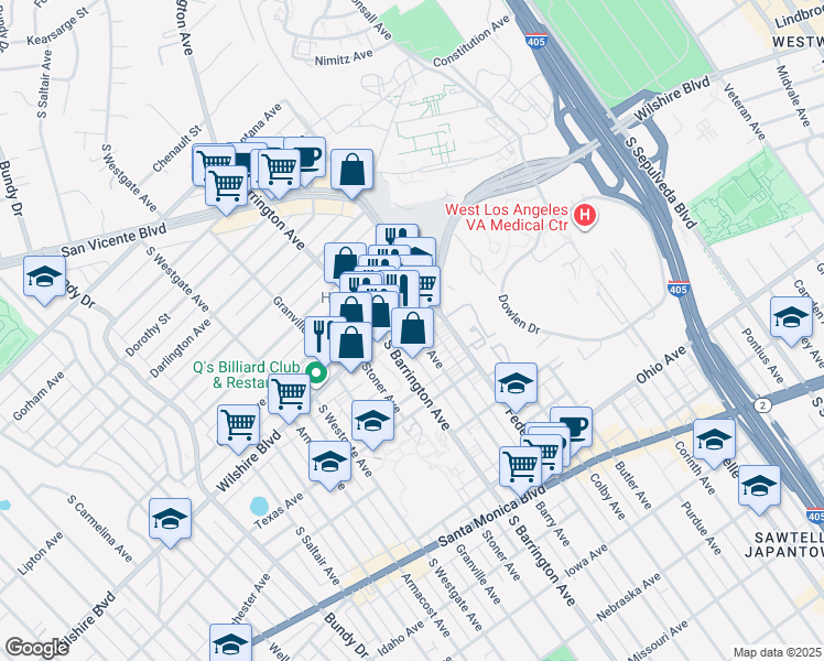 map of restaurants, bars, coffee shops, grocery stores, and more near in Los Angeles