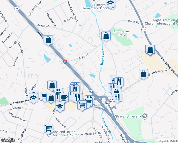 map of restaurants, bars, coffee shops, grocery stores, and more near 12 A Courtyard in Columbia