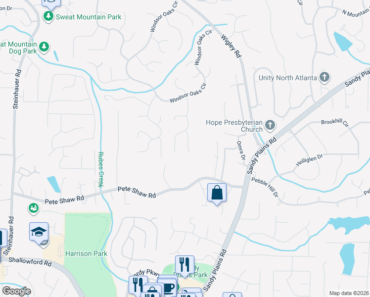 map of restaurants, bars, coffee shops, grocery stores, and more near 4153 Praline Court in Marietta