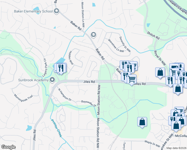 map of restaurants, bars, coffee shops, grocery stores, and more near 4024 Vineyards Lane Northwest in Kennesaw