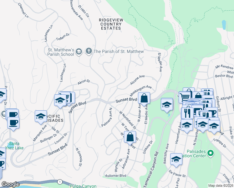 map of restaurants, bars, coffee shops, grocery stores, and more near 844 Las Lomas Avenue in Los Angeles