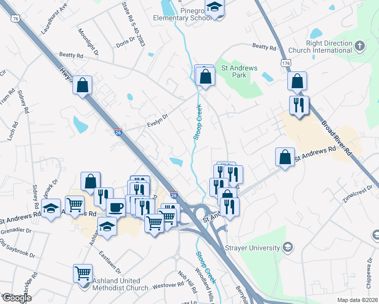 map of restaurants, bars, coffee shops, grocery stores, and more near 3609 Juneau Road in Columbia