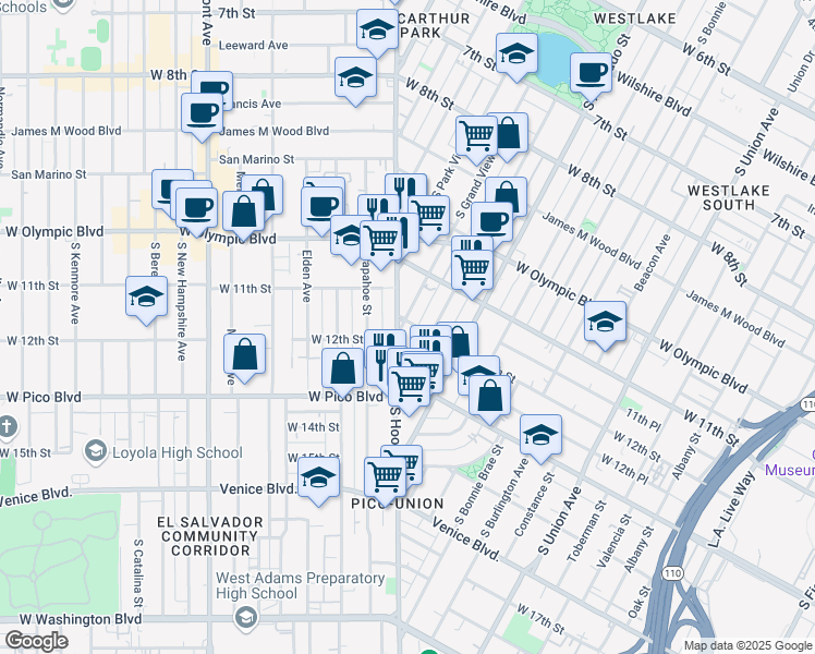 map of restaurants, bars, coffee shops, grocery stores, and more near in Los Angeles