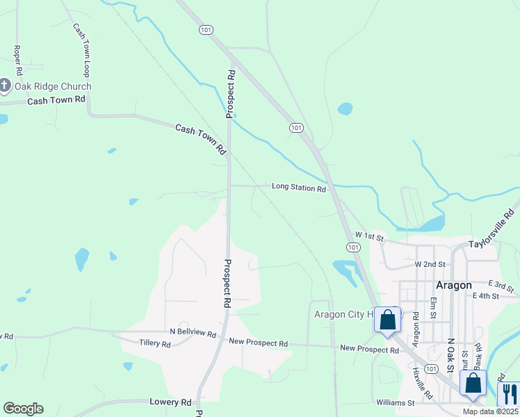 map of restaurants, bars, coffee shops, grocery stores, and more near 143 Long Station Road in Aragon