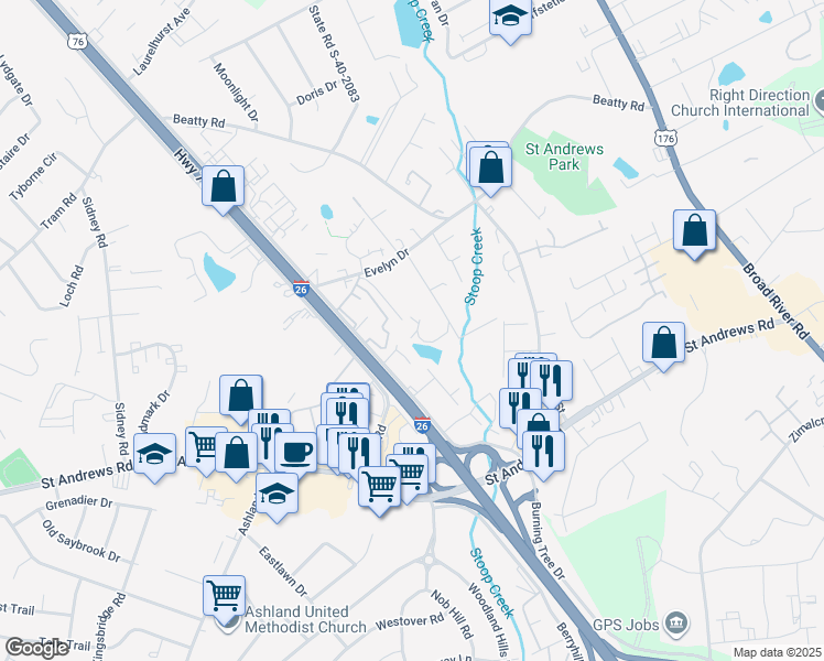 map of restaurants, bars, coffee shops, grocery stores, and more near 12 A Courtyard in Columbia