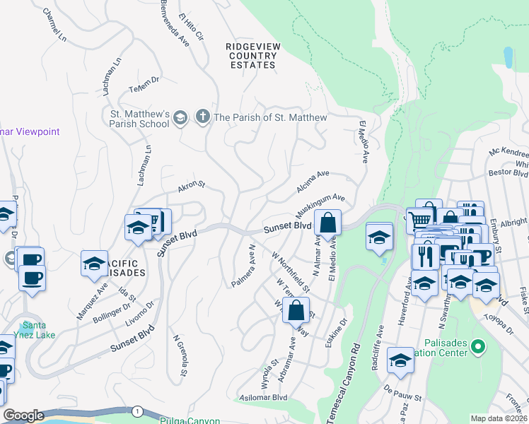 map of restaurants, bars, coffee shops, grocery stores, and more near 844 Las Lomas Avenue in Los Angeles