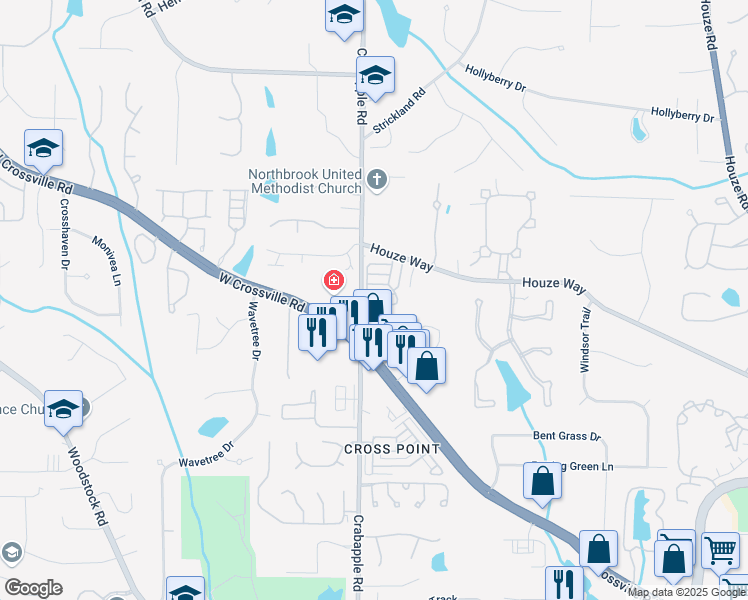map of restaurants, bars, coffee shops, grocery stores, and more near 8730 Parker Place in Roswell