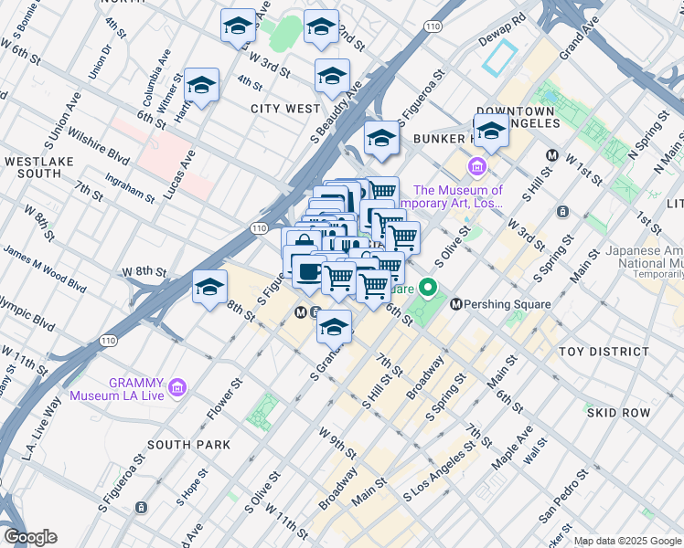 map of restaurants, bars, coffee shops, grocery stores, and more near in Los Angeles