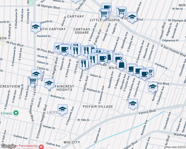 map of restaurants, bars, coffee shops, grocery stores, and more near in Los Angeles