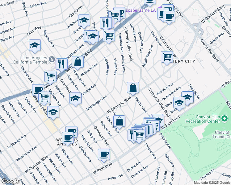 map of restaurants, bars, coffee shops, grocery stores, and more near 2111 Balsam Avenue in Los Angeles